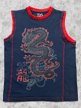 2010's 725 Originals Red Constrast Stitch Dragon Graphic Tanktop